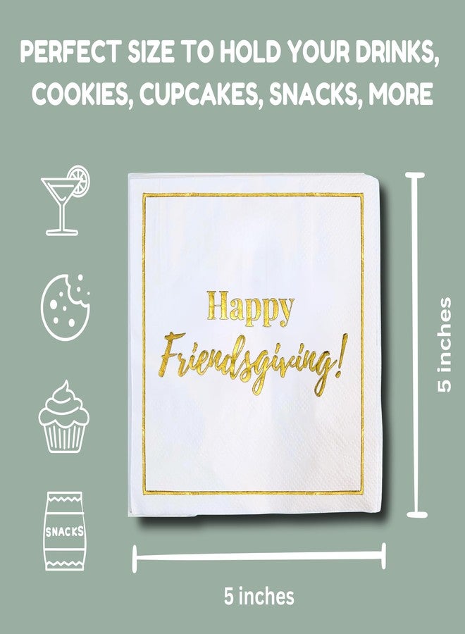 Cloverjoyed Happy Friendsgiving Cocktail Napkins, 50 Pack, White and Gold Thanksgiving Party Decorations, Great for Dinners, Beverages, Dessert, Appetizers - Image 2